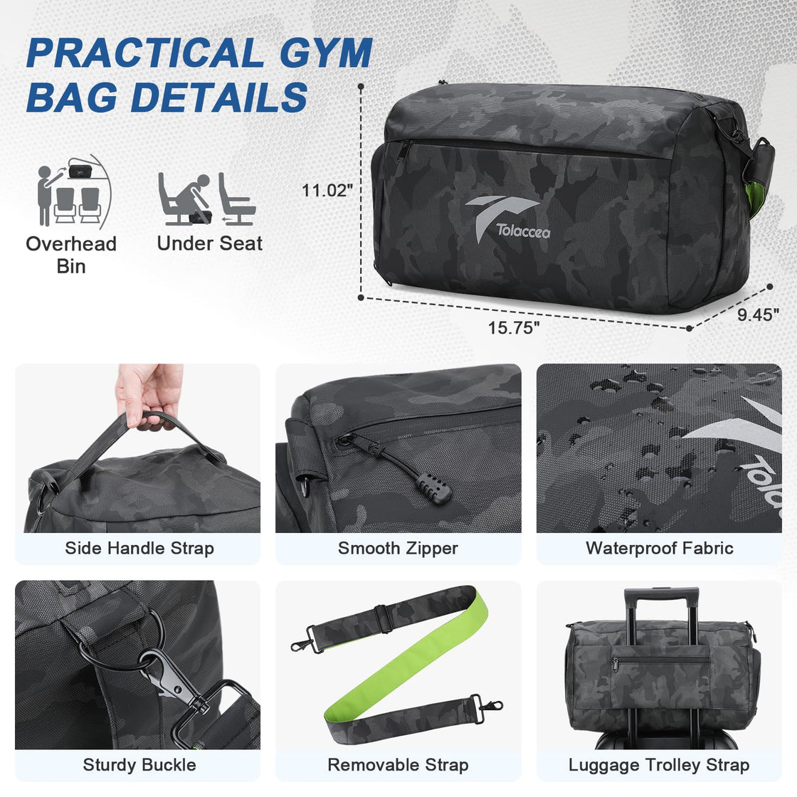 Tolaccea Small Gym Bag for Women Men, 25L Lightweight Duffle Bag for Travel, Waterproof Sports Bag with Shoe Compartment & Wet Pocket, Mini Carry on Weekender Overnight Bags for Workout Swimming